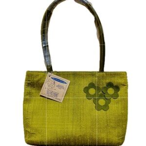 NWT Hand Made Green Floral Women's Bag By Peace Handicrafts And Silk